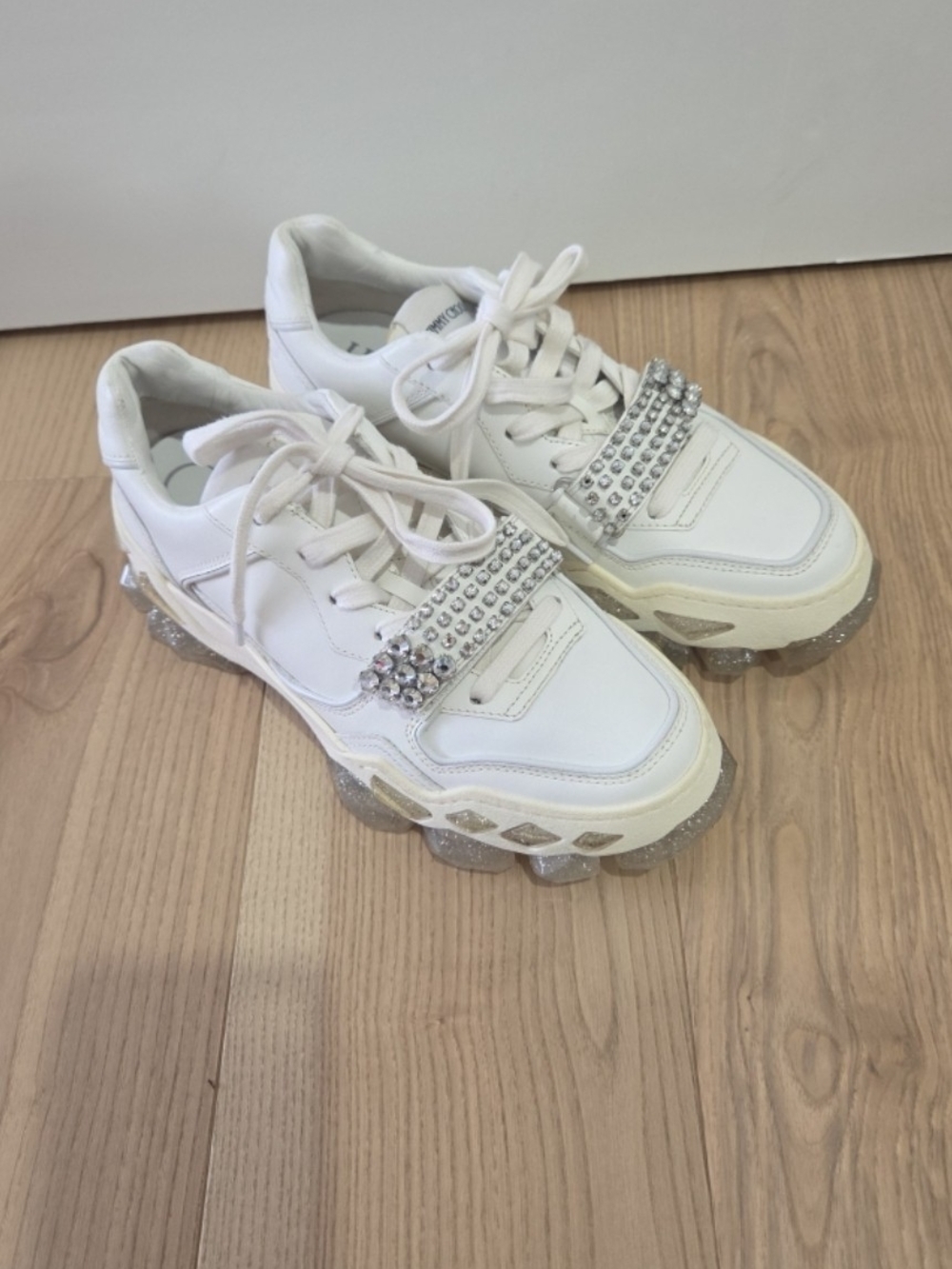 Jimmy Choo White Crystal-Strap Chunky Sneakers